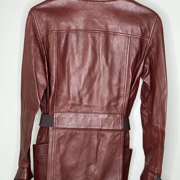 Louis Vuitton Burgundy Leather Jacket Belted Monogram Lining Women’s 38 - Picture 5 of 12